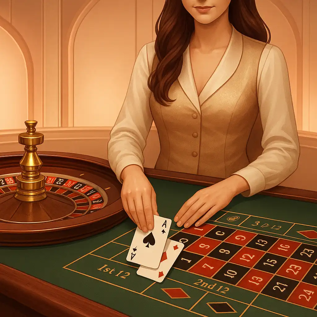 Table de roulette en live casino avec croupier