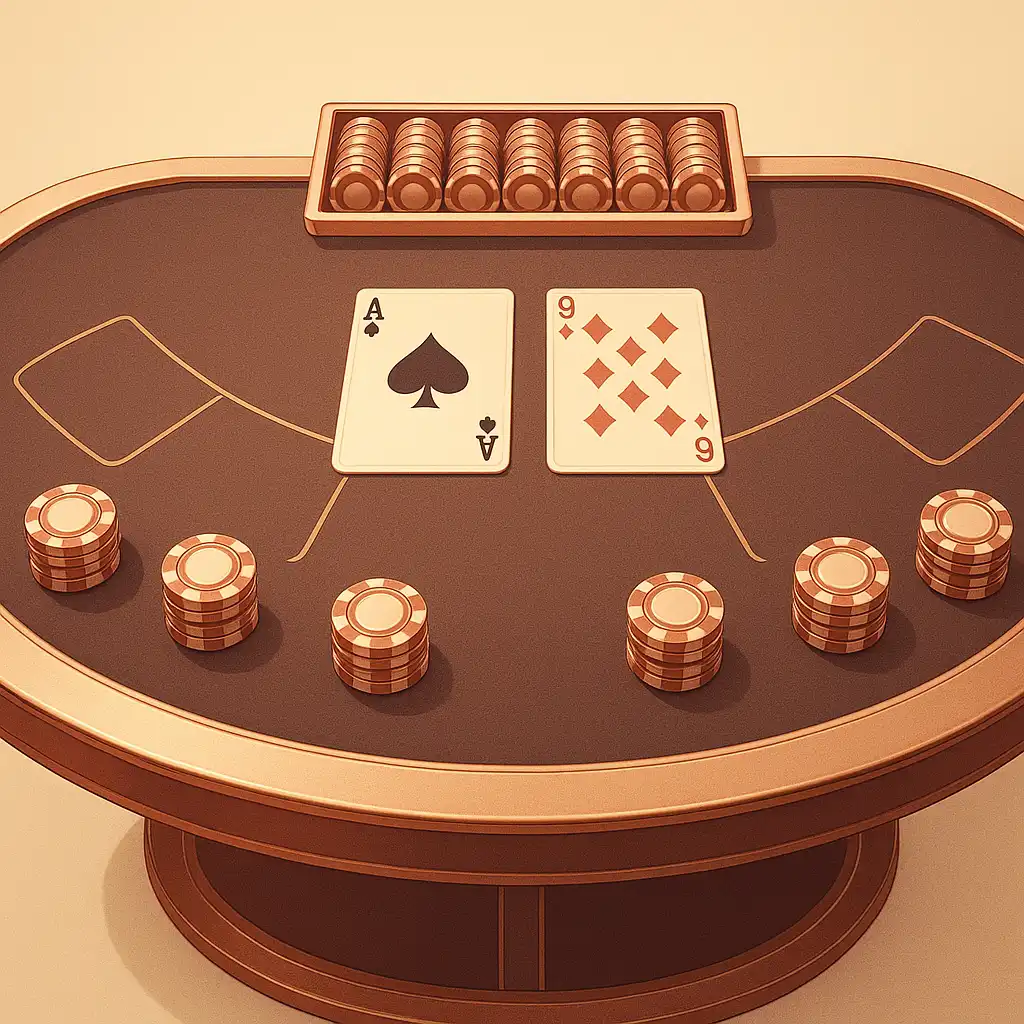 Table de blackjack avec cartes et jetons